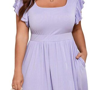 Plus Size Women's Midi Dress Ruffle Sleeves High Waist Casual Summer